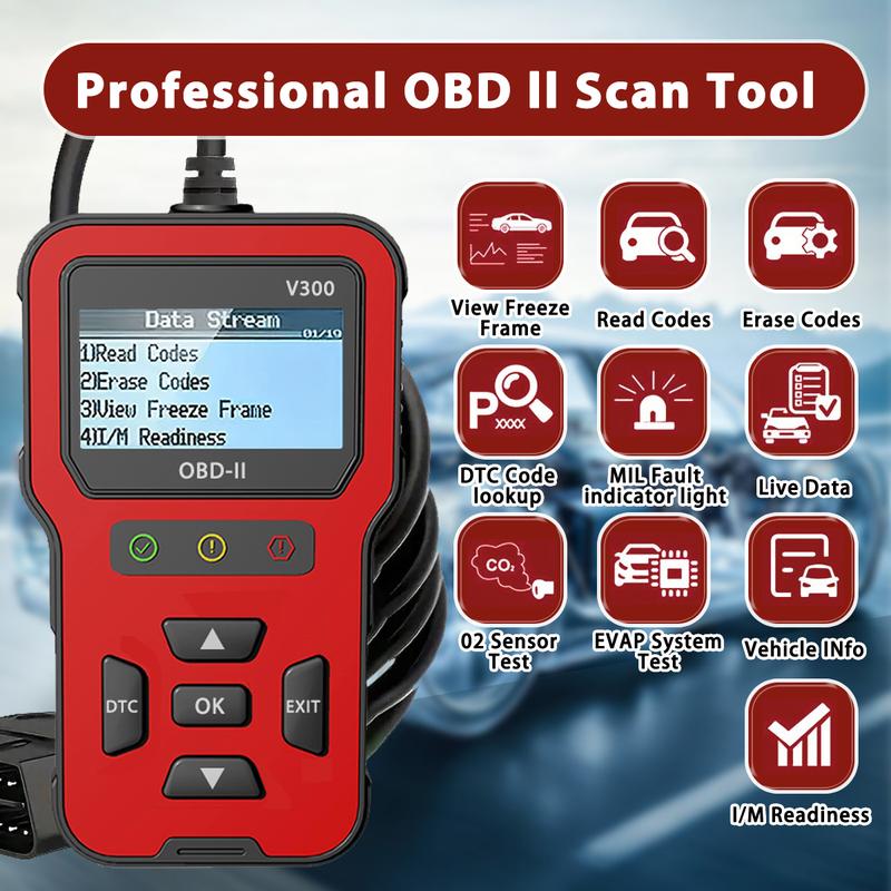 RODEDIO  V300 OBD2 Scanner - Car Code Reader & Scan Tool - Automotive Scanner - Helps Fix Check Engine Light Issues & More Multifunctional