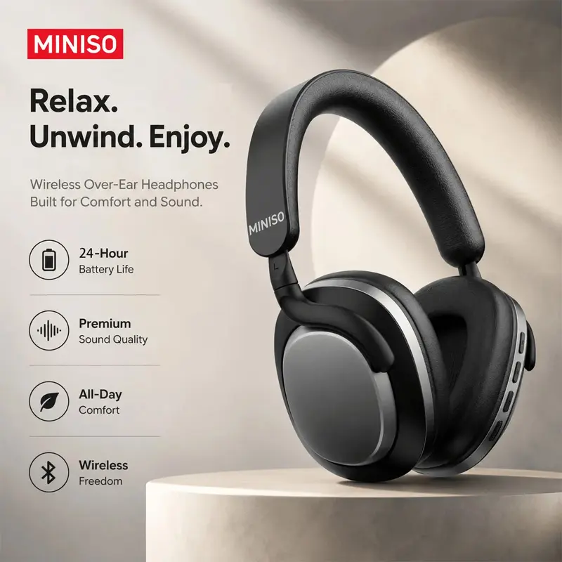 MINISO MG210 Wireless Bluetooth Earphones Over-ear Headphones Soft Texture High-Quality Sound 24-Hour Battery life