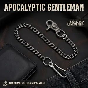 Wasteland Aesthetics | Gas Mask Skull Vintage Biker Pants Chain, Waist‑Hang Heavy‑Industrial Style Pants Chain & Bag Chain