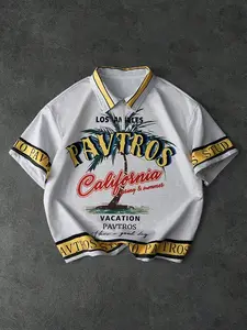 Men's Summer Casual Palm Leaf Print Short Sleeve Shirt, Breathable Loose Fit Top, Tropical Style for Daily Wear, Casual Breathable Design