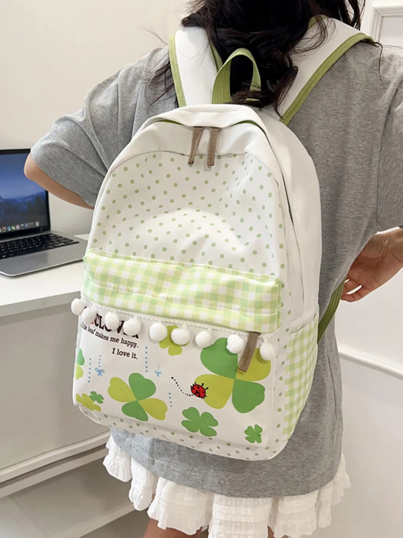 Cute Clover Pattern Backpack, Fashionable Backpack for Women & Girls, Casual Trendy Versatile High-quality Daily Commuting Bag, Youth Backpack, Casual Printed Backpack