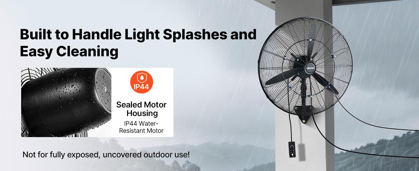 【BackToSchool】VEVOR 24-in Sturdy Wall-Mounted High Power Fan - IP44 Rated, 3-Gear Adjustable, Oscillating Mist, Mechanical Control, Aluminum Blades, Adjustable Airflow, for Grow Tents, Workshops