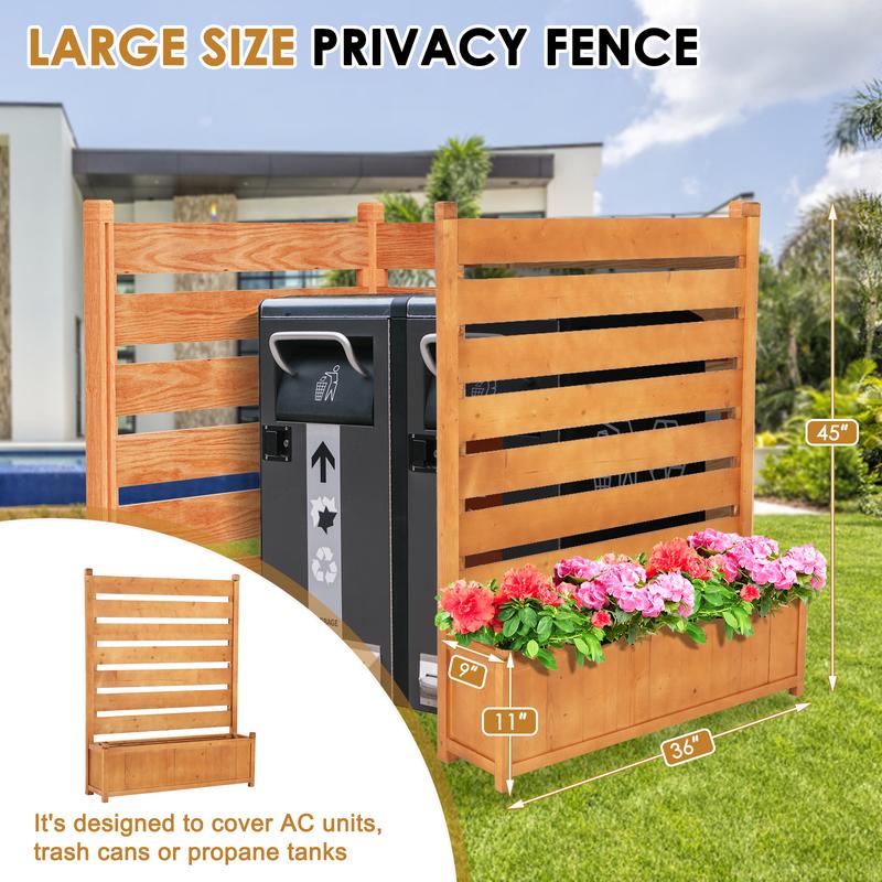 Lilypelle Air Conditioner Fence Outdoor Freestanding Wood Privacy Screen with Planter Box for Trash Can Pool Equipment Enclosure, No-Dig Kit
