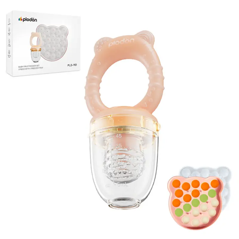 Plodon Silicone Baby Food Feeders + Freezer Tray for Batch Prep，Double as Teething Toys，2-Pac，Blush bear Pink solutions