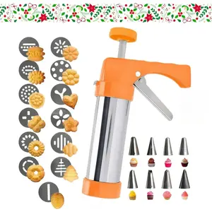 Cookie Press Gun Kit for Baking,Spritz Cookie Press Gun With 13 Cookie Discs+8 Icing Nozzles Perfect for DIY Christmas Cookies Maker and Decorating Cookies(orange)