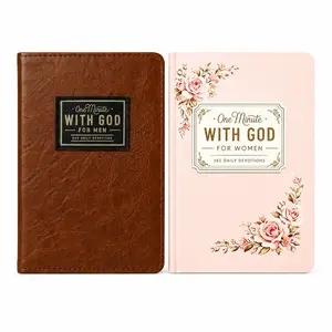 One Minute With God Devotional Set for Men & Women | 365 Daily Christian Devotions Faux Leather Journals, Perfect Couples or Christian Gift