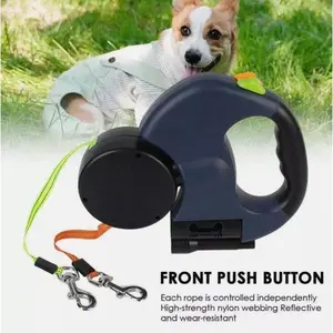 Dual Pet Leash Retractable Reflective Lead 360 Swivel Double Dog Walking Leash with Front Push Button High-Strength Nylon Webbing for Easy Control Safety