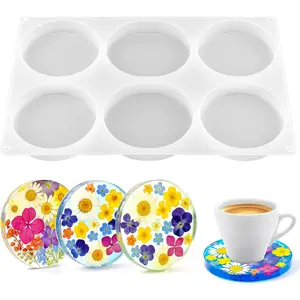 Round Coaster  Molds, Large 6 Cavity  Mold for , 4 Inches Coaster Molds for Epoxy Resins, Extra Deep Circle  Mold for Cups Mats, DIY Crafts, Flower Bouquet Preservation