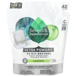 Seventh Generation Laundry Detergent Packs, Ultra Power +, Clean Scent, 42 Packs, 29.6 oz (840 g)