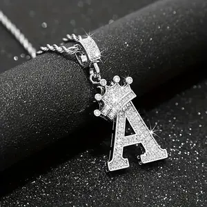 Italy 925 Sterling Silver Twist Chain 26 Letters Custom Necklace, Initial Necklace For Women And Men Silver Letter Necklace Rhinestone Crown Necklace Dainty Chain Necklace Wedding Necklace Jewelry Gifts