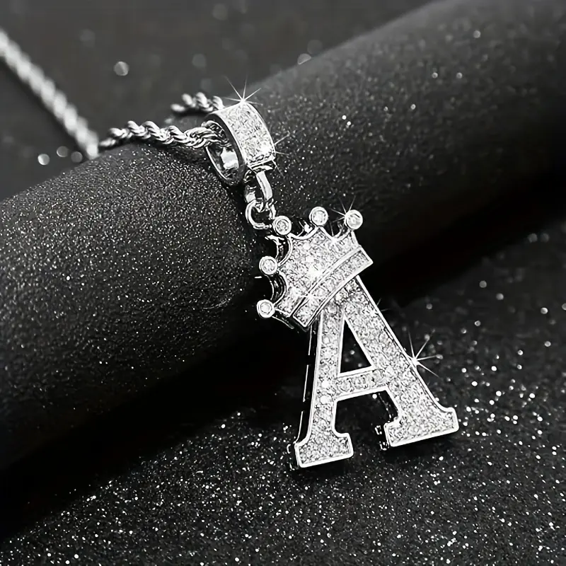 Italy 925 Sterling Silver Twist Chain 26 Letters Custom Necklace, Initial Necklace For Women And Men Silver Letter Necklace Rhinestone Crown Necklace Dainty Chain Necklace Wedding Necklace Jewelry Gifts, Alphabet Detail Pendant