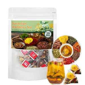 Dandelion & Goji Berry Tea — a natural herbal tea for kidney and liver health, featuring dandelion root along with dandelion, goji berries, matrimonia flower, dried tangerine peel, and gardenia; organic green beverage tea (1 pack / 20 bags).