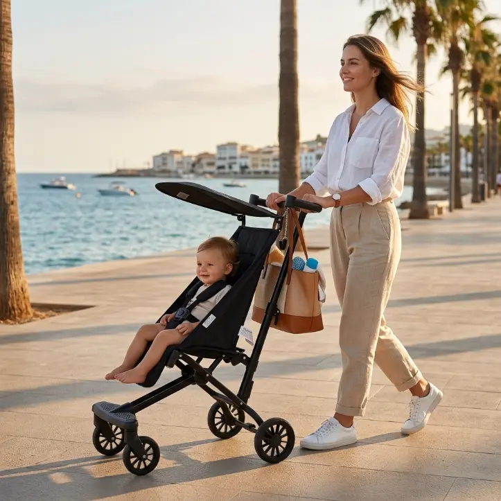 Lightweight Compact Baby Travel Stroller - 1-Hand Foldable, Adjustable-Tilt Angle Sunshade pram fold