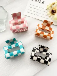 Colorful Plaid Pattern Hair Claws, Casual Versatile Acrylic Hollow Out Hair Claws, Fashion Hair Accessories for Women & Girls, Flat Claw Clips
