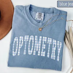 Optometry Shirt • Comfort Colors Blue Gingham Optometrist Work Tshirt • Ophthalmologist • Optometry Gifts • Optometry Tech • Ophthalmic Tech