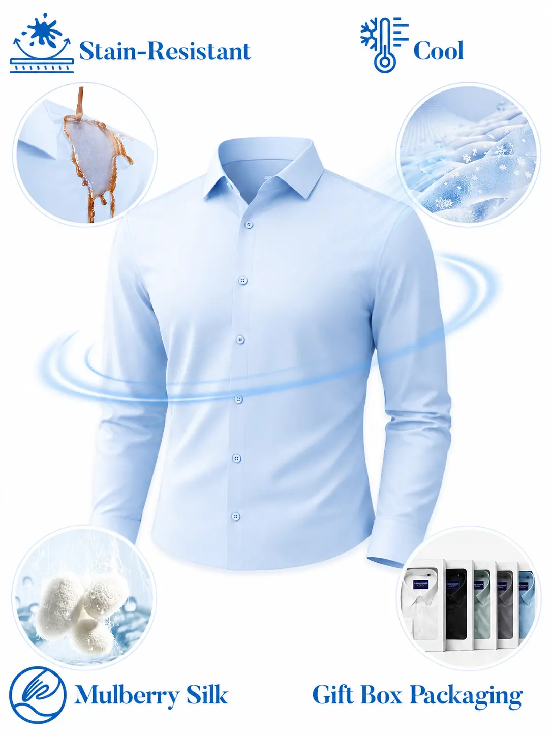 Alimens&Gentle Stain Shield Men's Mulberry Silk Dress Shirt, Long Sleeve Anti-Wrinkle Button Down Daily Men Top Alimens&Gentle Stain Shield Men's Mulberry Silk Dress Shirt, Long Sleeve Anti-Wrinkle Button Down Daily Men Top