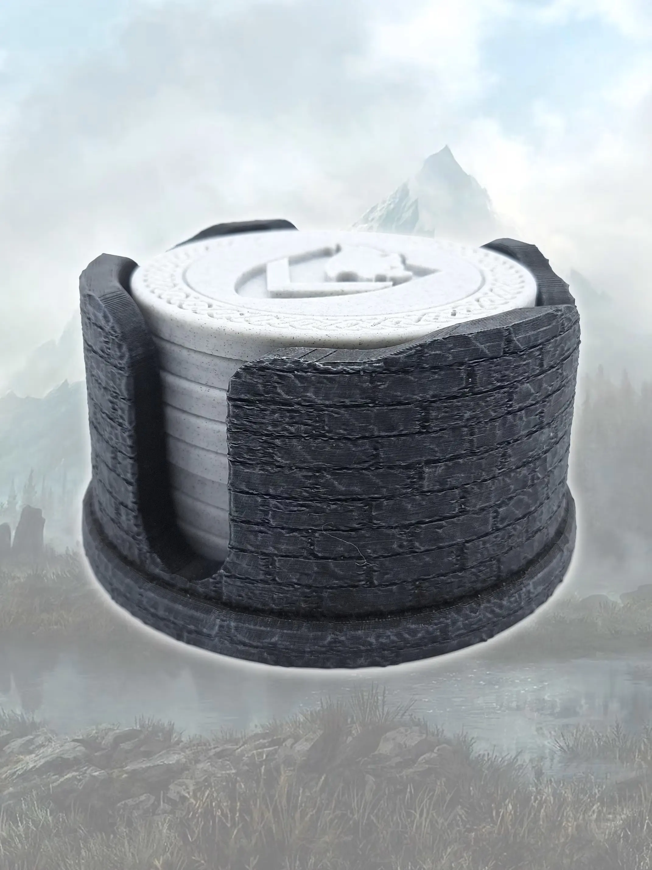 Elder Scrolls Coaster Set - 3D Printed & Hand-Painted with Watchtower Holder for Fans of The Elder Scrolls