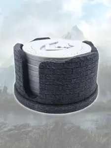Elder Scrolls Coaster Set - 3D Printed & Hand-Painted with Watchtower Holder for Fans of The Elder Scrolls