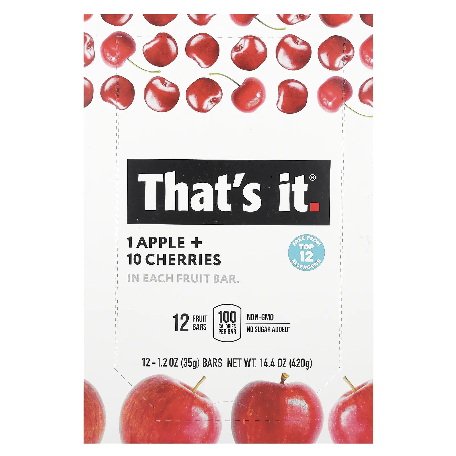 That's It Fruit Bars, Apple + Cherries, 12 Bars, 1.2 oz (35 g) Each