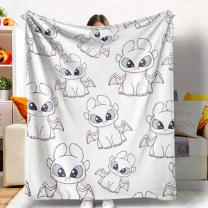 Cute Light Fury Flannel Blanket, Cartoon Dragon Print, UltraSoft, Warm, Lightweight, Cozy, Perfect for Sofa, Bed, Travel, Camping, as a Birthday Gift, or Thanksgiving Gift, Holiday present.