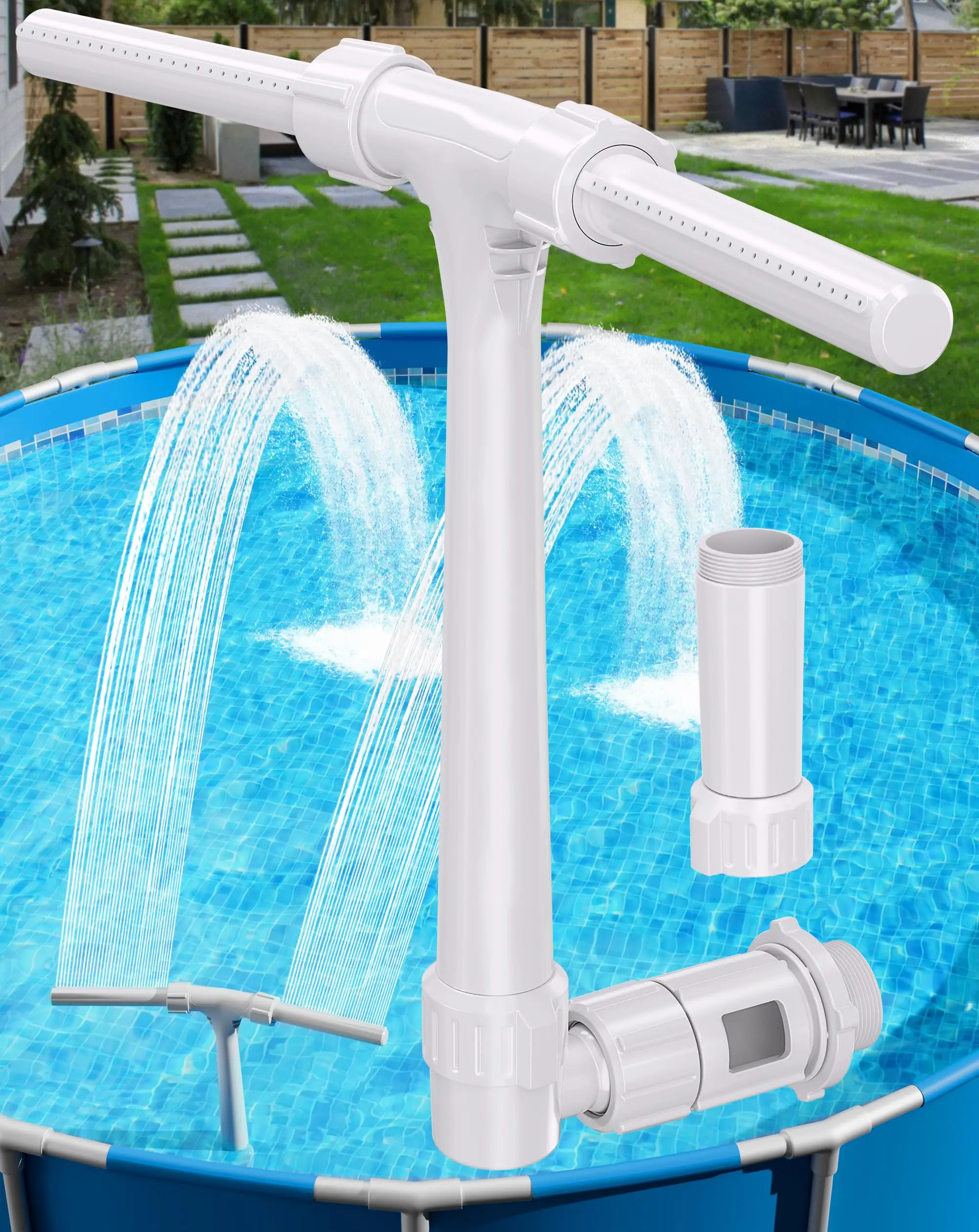 POOLHOUR 360° Adjustable Pool Fountain with Dual High-Pressure Spray, Cooling Jet & Relaxation,Waterfall Sprinkler Cooler for Above-Ground & In-Ground