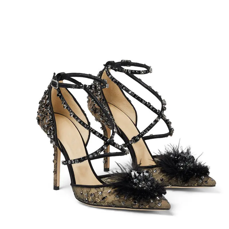 Petal's Nude Lace Rhinestone Floral Pumps