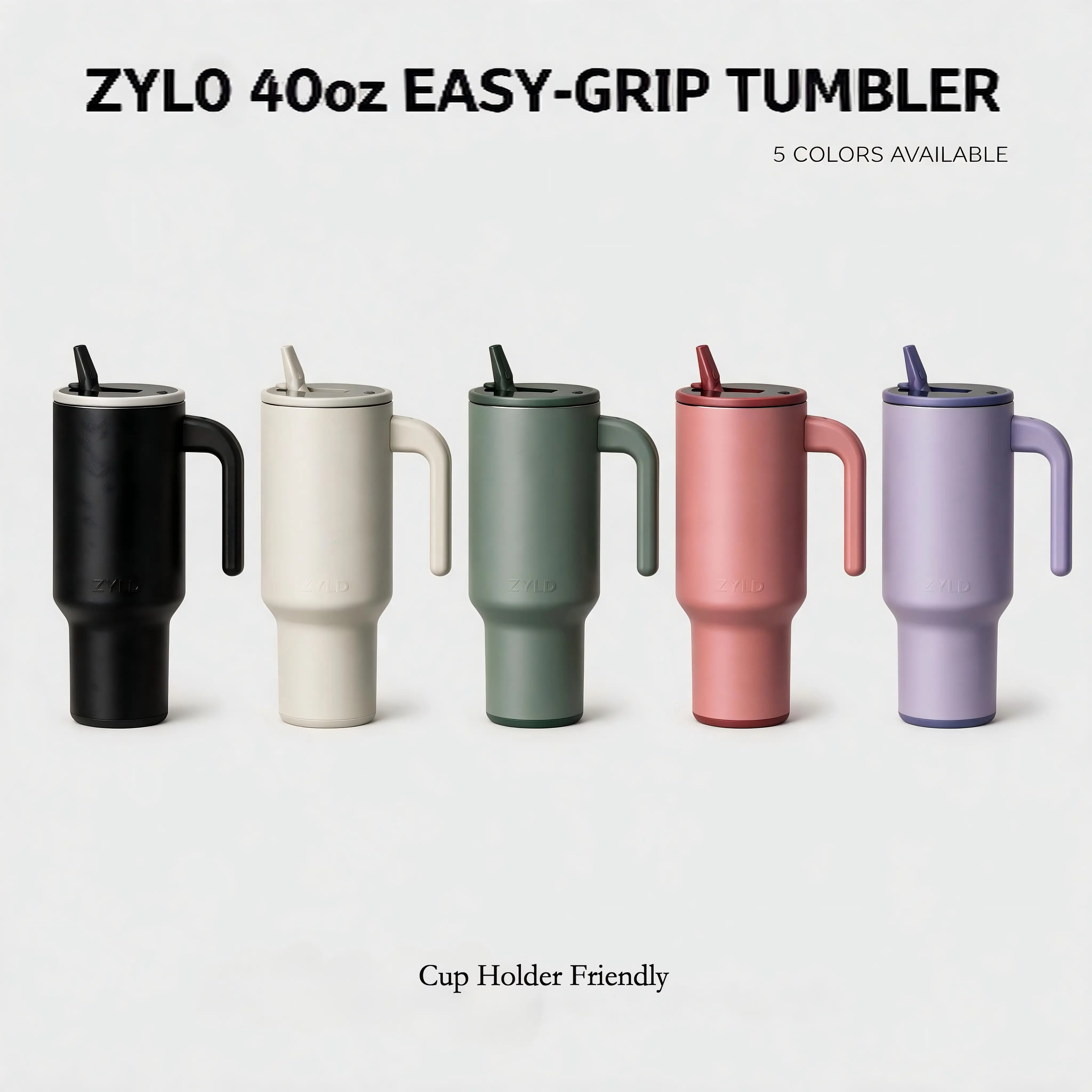 ZYLO 40oz EasyGrip Stainless Steel Vacuum Insulated Tumbler, Lavender Kitchen Drinkware Flask with Silicone Handle, Patented 7° Slant Design, Leak-Proof Straw Lid for Daily Hydration tumblr cups