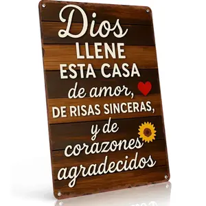 Dios Llene Esta Casa Love Laughter & Grateful Hearts 8x12 Aluminum Sign for Entryways Living Rooms Faith Based Wall Decor Rust Resistant Fade Proof Home Decoration Gift Hanging