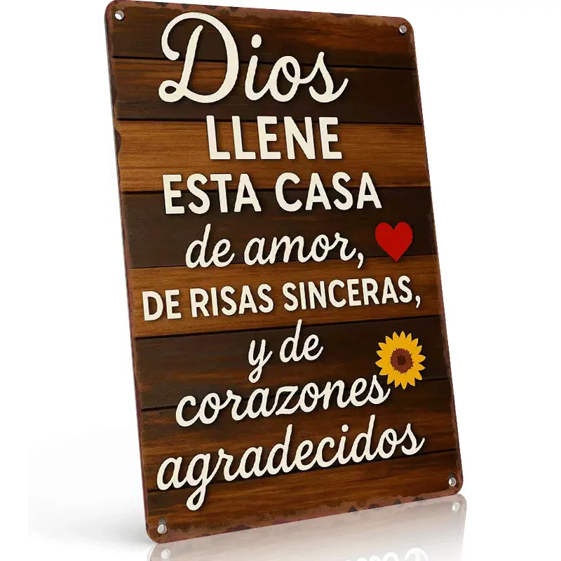 Dios Llene Esta Casa 8x12 Aluminum Home Sign - Faith-Based Hanging Wall Art, Rust-Resistant Fade-Proof, Wooden Letter Accent, Room Decor, Housewarming Gift