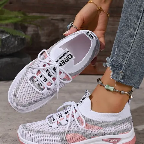 Spring New Women's Casual Sports Shoes, Sporty Running Shoes, Running Style Sneakers, Large Size Soft Sole Outdoor Comfort Anti-Slip Walking Shoes, Low Top Lace-Up Lightweight Athletic Sneakers