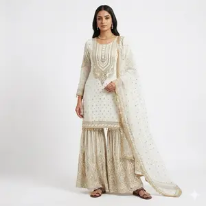 Indian Gharara Suits in 4 Different Colors - White & Beige Combination with Plush Detailing remodeling Save money on shipping options Dress Womenswear Casual