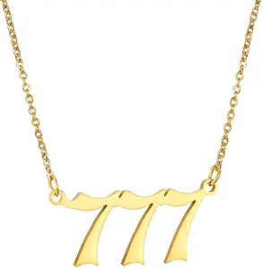 Angel Number Necklace for Women,Gold/Silver Dainty 111 222 333 444 555 666 777 888 999 Pendants Choker Chain Old English Numerology Jewelry