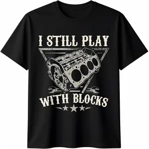 100% Cotton, I Still Play With Building Blocks, Auto Mechanic Motor Engine Pattern Printed T-Shirt, Seasonal Casual Men's T-Shirt, Round Neck Cotton Short-Sleeved T-Shirt, Sports Outdoor T-Shirt, Christmas Thanksgiving Gift, Affilante.