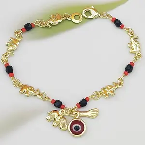 Lucky Evil Eye Elephant Bracelet - Gold Plated Protection Jewelry