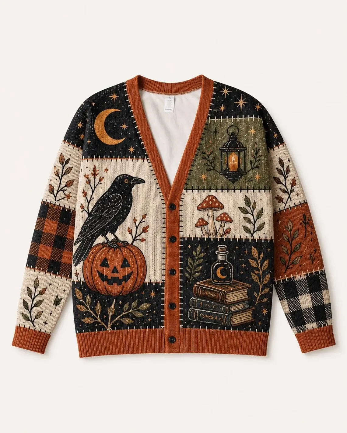 Halloween Patchwork Cardigan for Women 2026, Halloween Raven Moon Pumpkin Sweater, Witchy Moon Bat Cardigan, Spooky Season 2026, Gift for Her