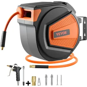 VEVOR Retractable Air Hose Reel, 1/4 Inchx 50 FT Hybrid Air Hose Max 300PSI, Enclosed Air - Compressor Hoses Reel Auto Rewind with 6.6 ft Lead in Blow Gun, 180 Swivel Ceiling/Wall MountVEVOR Super Brand Day
