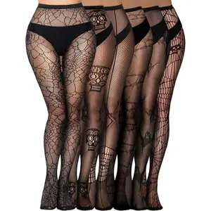 Womens Patterned Fishnet Tights Lace Black Fish Net Stockings High Waist Floral Pantyhose Gothic Witch Party