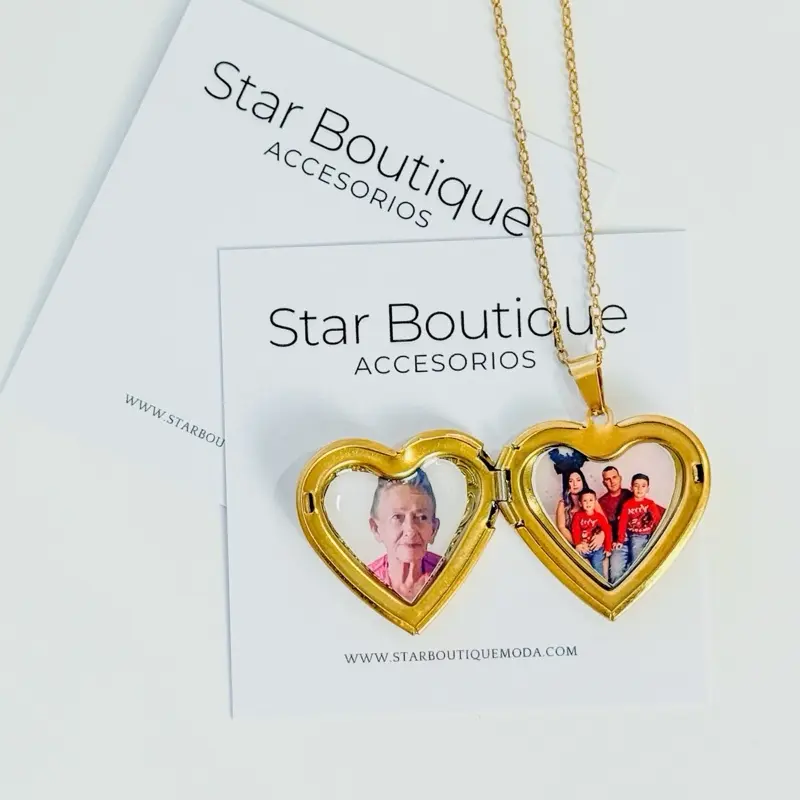 Por Siempre en mi Corazón Stainless Steel Heart Locket Necklace with Personalized Photos and Laser Engraving Options in Gold and Silver