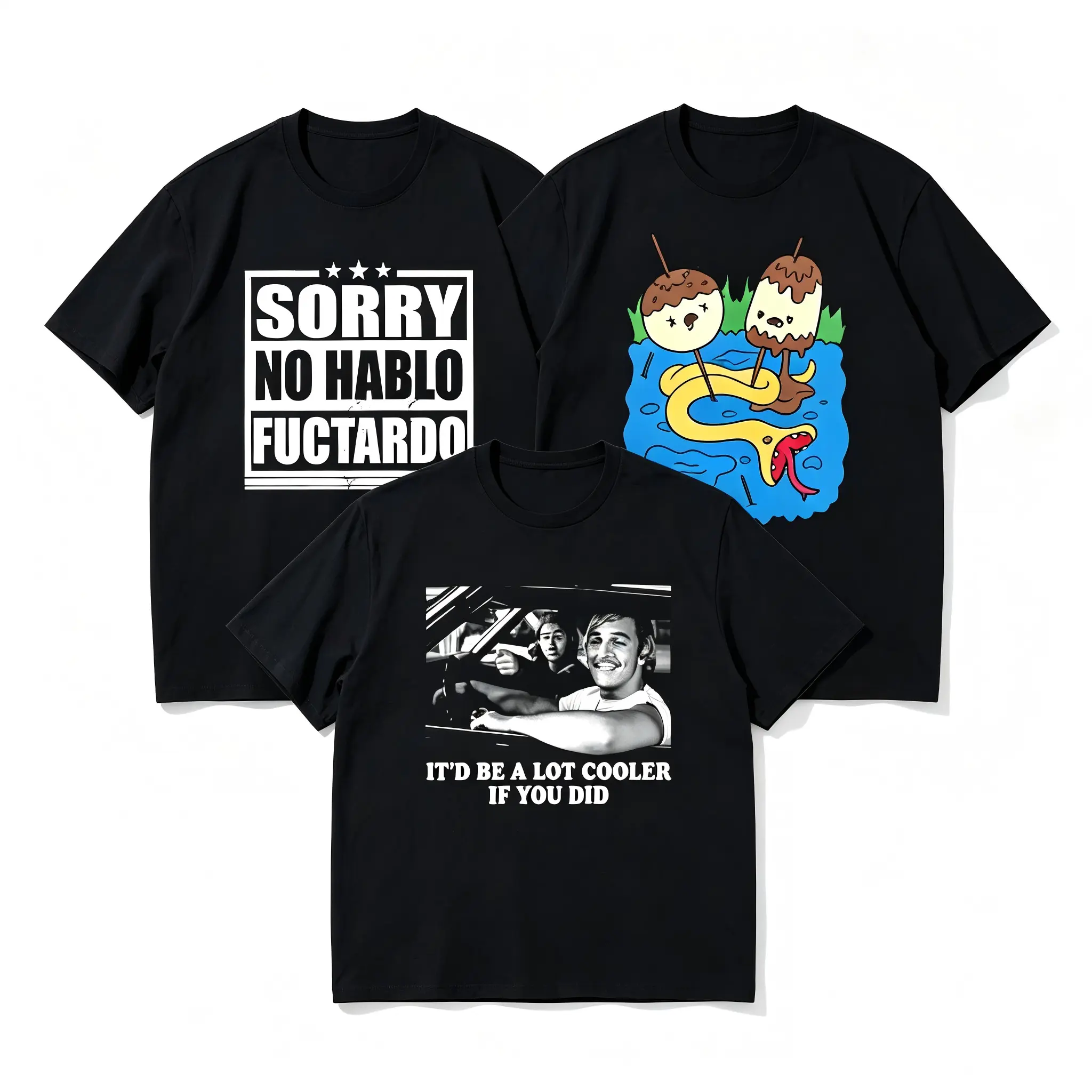 Women's Graphic T Shirts, 3-Piece Retro Cotton Clothes Set with 'Dazed and Confused' Print Top, Shortsleeve Round Neck, Regular Fit