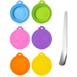 6Pack Pet Food Can Cover Lids with Stainless Steel Spoon for Cat Dog Canned Food Universal 1 Fits 3 Size Cat Can Covers Lids