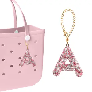 SWDiamond Letters Backpack Pendant 26 One Letters Adjustable Golden Chain Pink Diamond Letters Backpack Pendant