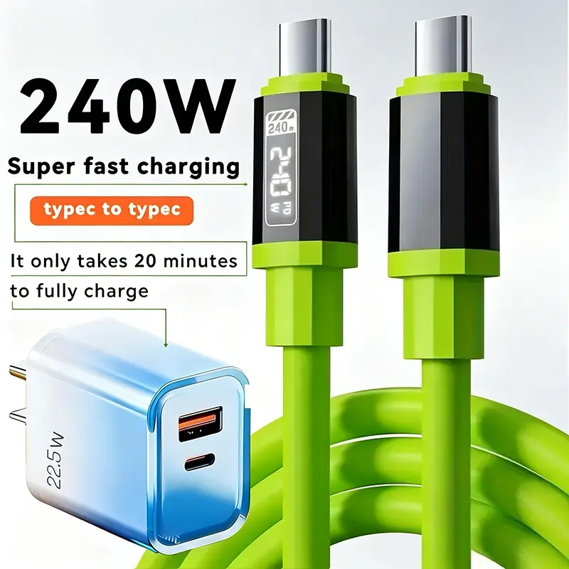 Buy 1 Get 1 Free 240W Fast Charging Type-C to Type-C Cable (5 ft) for Apple Smartphone, E-Marker Chip High-Power Electronic Fast Charger Accessory, Smart Quick Charge, Multi-Color
