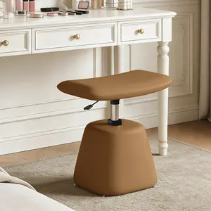 【Mother's Day】Modern Small Vanity Stool with Armless for Small Space, Entryway, Cute Makeup Vanity Chair with Adjustable Height, PU Leather Upholstered Ottoman for Living Room, Bedroom, Vanity