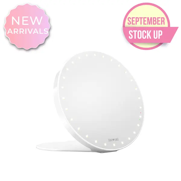 RIKI SUNNY Portable LED Makeup Mirror with Suction Mount Warm & Cool Color Temperature Adjustable 56 LED Lights for Flawless Visibility Travel Ready Design