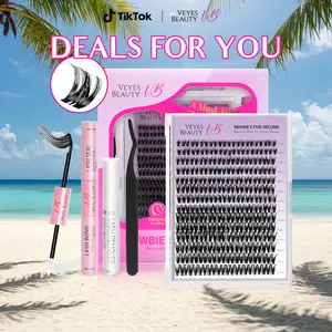 VEYESBEAUTY VB-Ribbon Cluster Lashes Individual Lash Extensions Layered Wispy Faux Mink Lash Newbie's Five-Second DIY Mixed Length for Self Application Makeup at Home Cosmetic Eyelashes Extensions