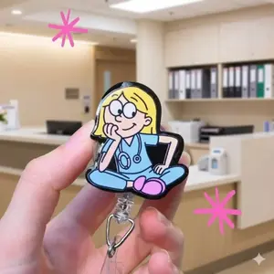Nurse Girl Badge Reel For RN LPN CNA Healthcare Workers Cute Medical Cartoon ID Holder Gift