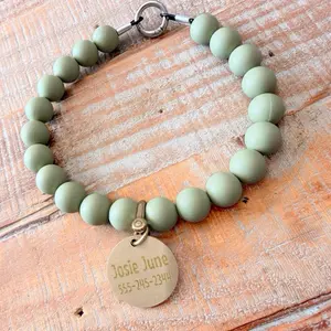 Olive Bead Dog Necklace, Silicone Beads durable wire hold with ring clasp