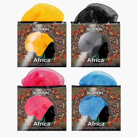 4-Pack Eco-Friendly Mesh African Exfoliating Bath Sponge Shower Bundle - Ethically Sourced from Nigeria, Foldable, Adjustable, Whole Body Dead Cell Removal, Back Scrub for Shower Use