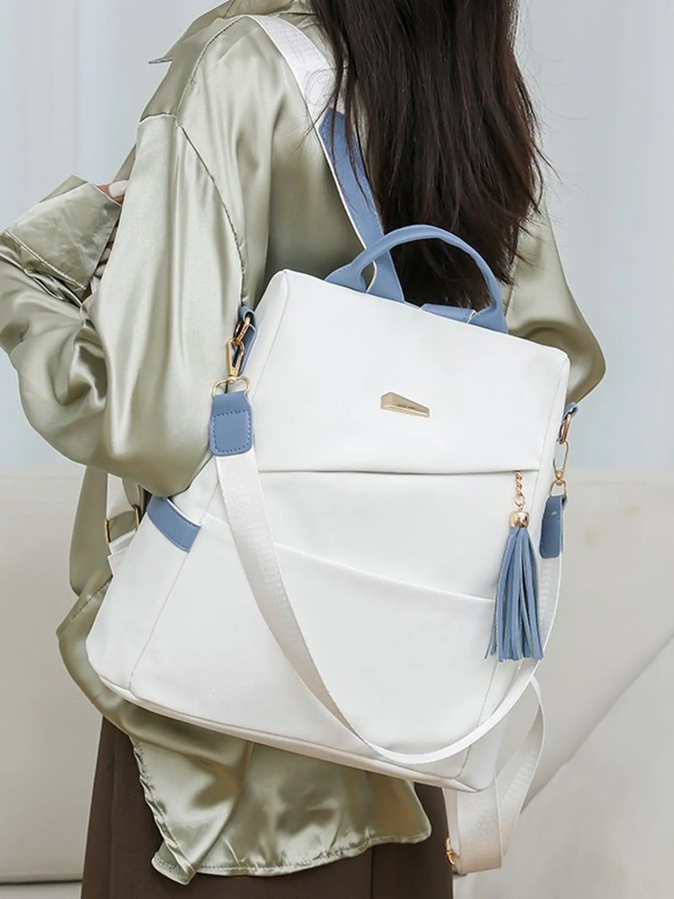 Stylish Womens Backpack Simple Two Tone Anti Theft Waterproof Nylon Lightweight Commuter School Bag Multiple Wearing Ways Waterproof Bookbag Backpack For School Backpack For College