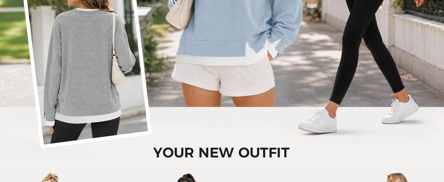 Fisoew Women's Fake Two Piece Layered Sweatshirt, Crew Neck White Ribbed Cuff & Hem Patchwork Drop Shoulder Oversized Long Sleeve Pullover Top Hoodie Hoodie Fit Casual Fisoew Women's Fake Two Piece Layered Sweatshirt, Crew Neck White Ribbed Cuff & Hem Patchwork Drop Shoulder Oversized Long Sleeve Pullover Top Hoodie Hoodie Fit Casual
